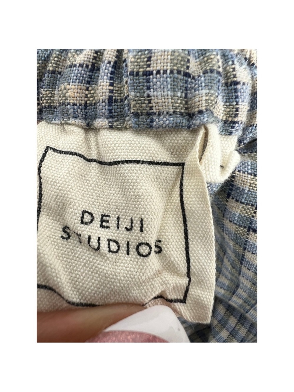 Deiji Studios Linen Ease Trouser in Field Check Large - Picture 5 of 15